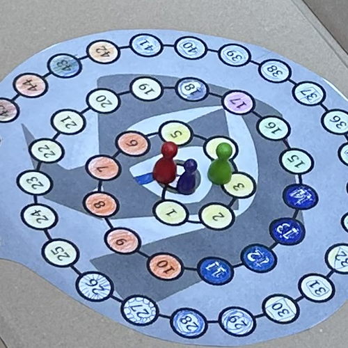 Das Foto zeigt einen Spielplan mit Spielfiguren.