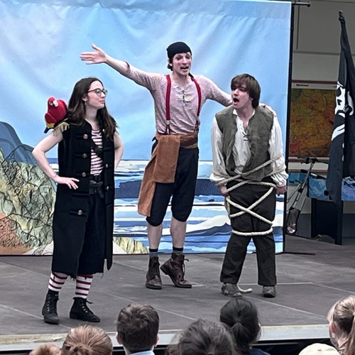 Das Foto zeigt die Schauspieler des White horse theaters in der Brückenschule.