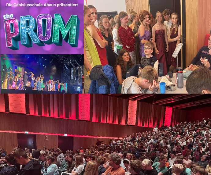 Die Collage zeigt Eindrücke des Besuchs des Musicals The Prom der Mittel- und Abschlussstufe . Die Collage zeigt Eindrücke des Besuchs des Musicals The Prom der Mittel- und Abschlussstufe .