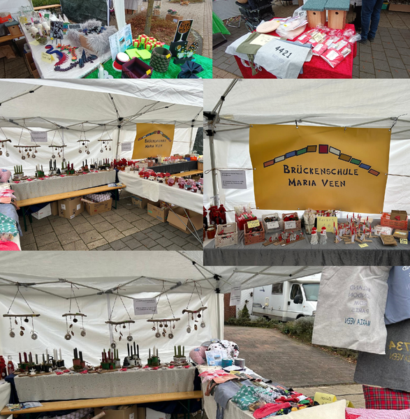Die Collage zeigt die vielfältigen Angebote auf dem Stand des Fördervereins.