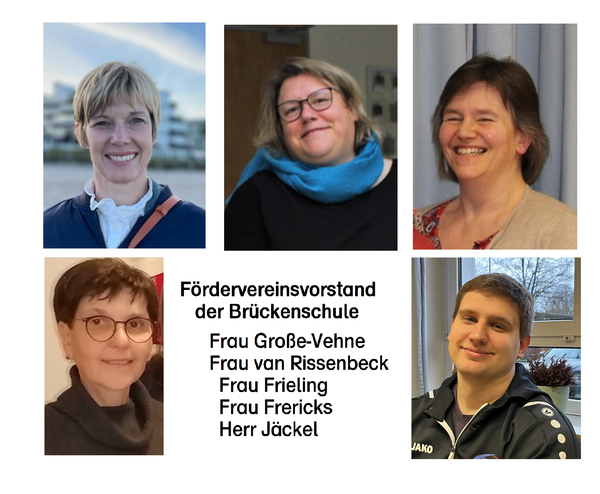 Auf der Collage sieht man Bilder des Vorstands des Fördervereins der Brückenschule 2023.24