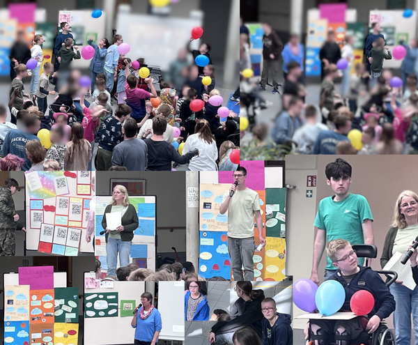 Die Collage zeigt Eindrücke der Projektwoche zum Thema Demokratie an der Brückenschule.