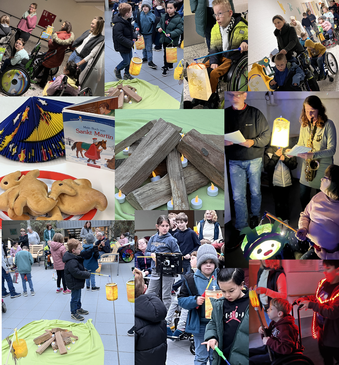 Die Collage zeigt die Unterstufe bei ihrem St.Martinsfest.
